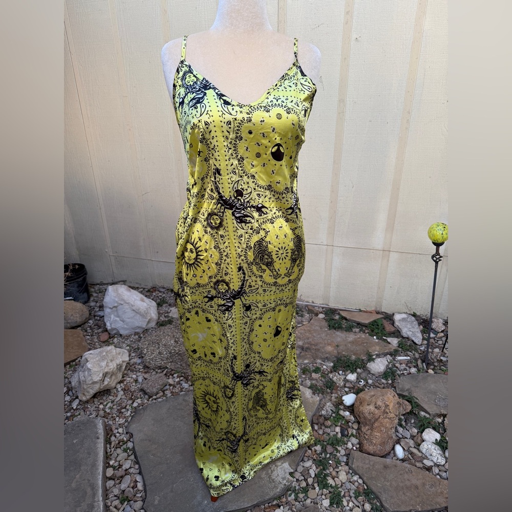New Girl Order NGO Yellow Bandana Print Dress Y2K Alien Tiger Scorpion Celestial